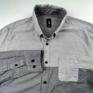 Howe Men's Large Gray Button Down Shirt Long Sleeve Striped Pattern Cotton *FLAW